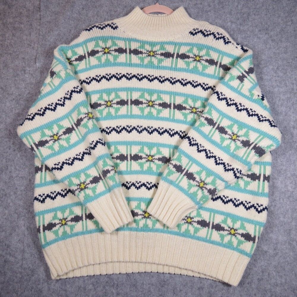 American Eagle Womens Mock Neck Fair‎ Isle Sweater Festive Preppy Casual Size L